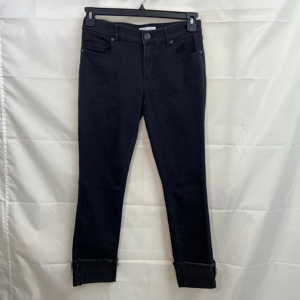 Ann Taylor LOFT women's black stretch cuffed‎ skinny fringe casual jeans denim 6